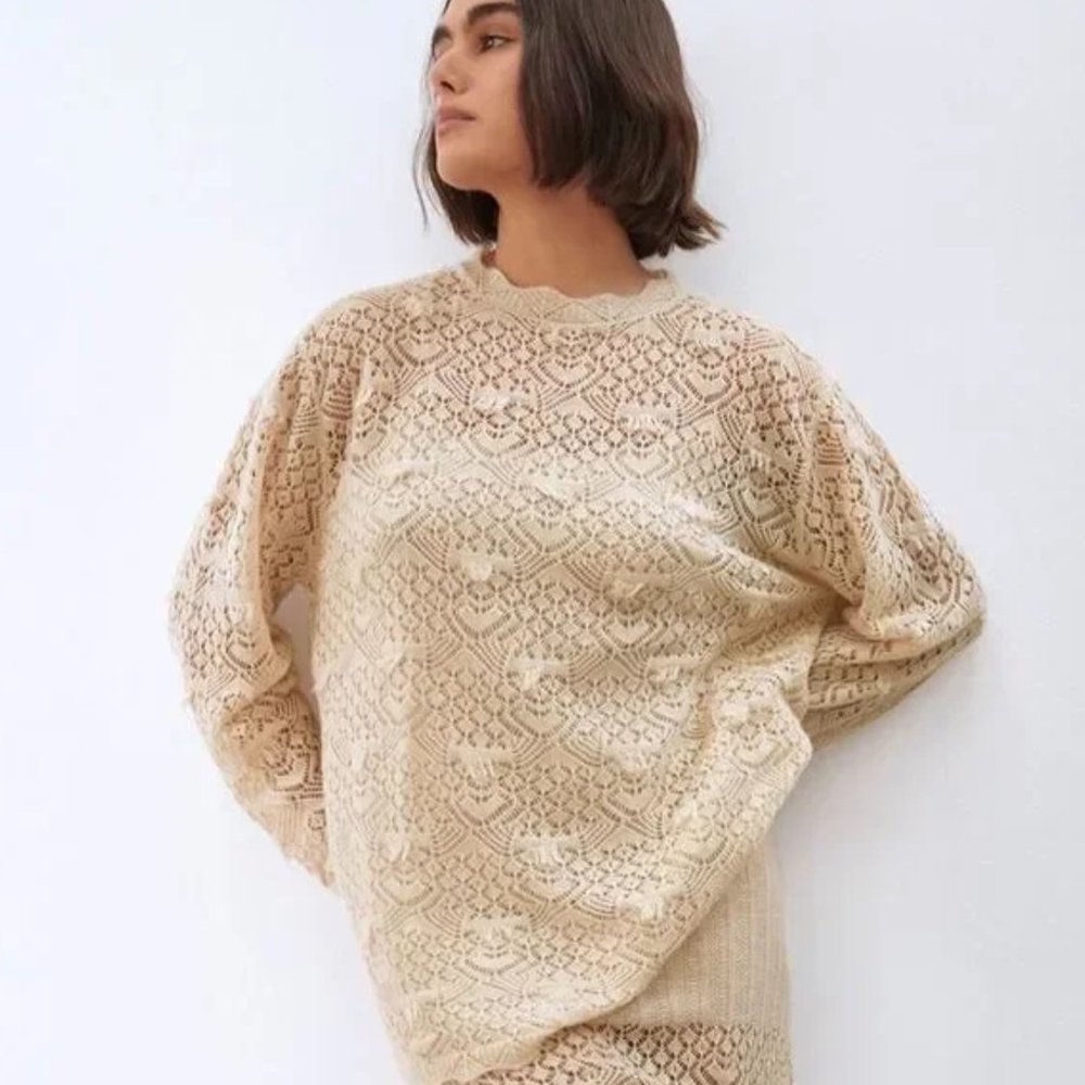 Zara POINTELLE KNIT SWEATER ALPACA WOOL